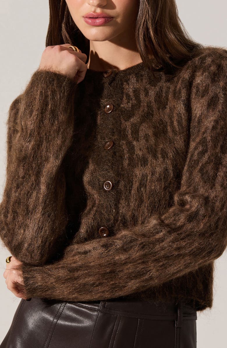 ASTR the Label Katria Fuzzy Cheetah Print Cardigan, Alternate, color, Brown Cheetah Print
