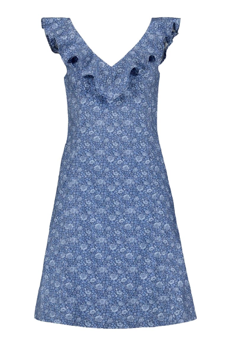 Women's V-Neck Ruffle Shift Dress, Alternate, color, Coastal Blue Floral