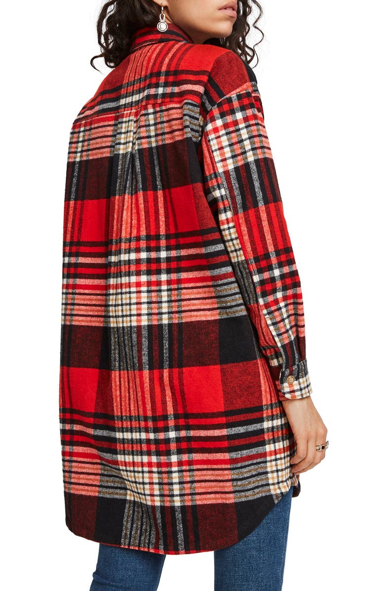 Scotch & Soda Plaid Oversize Brushed Cotton Flannel Shirt, Alternate, color,
