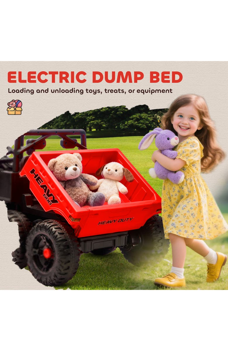 Qaba 24V Kids Ride On Truck with 6 Wheels 2 Seater 4WD Electric Ride On Car with Dump Bed Remote Control Wheel Suspension for Years, Alternate, color, Red