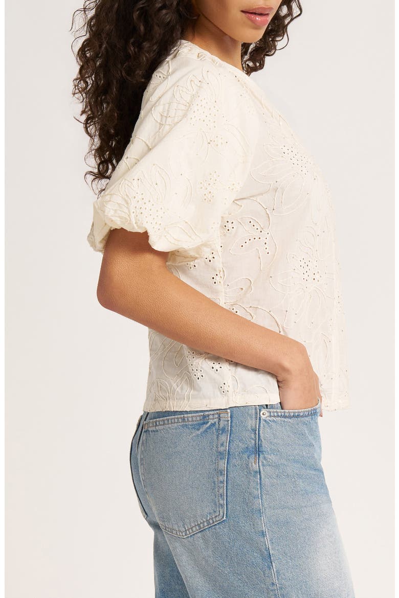Viola Eyelet Bubble Sleeve Top, Alternate, color, IVORY