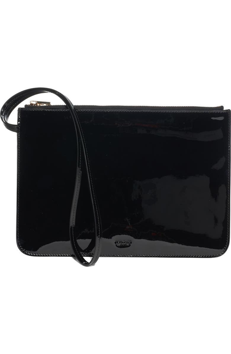 TOM FORD Zip Top Patent Leather Wristlet, Main, color, Black