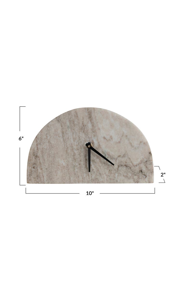 Decorative Half Moon Marble Mantel Clock, Beige and Black, Alternate, color, Natural