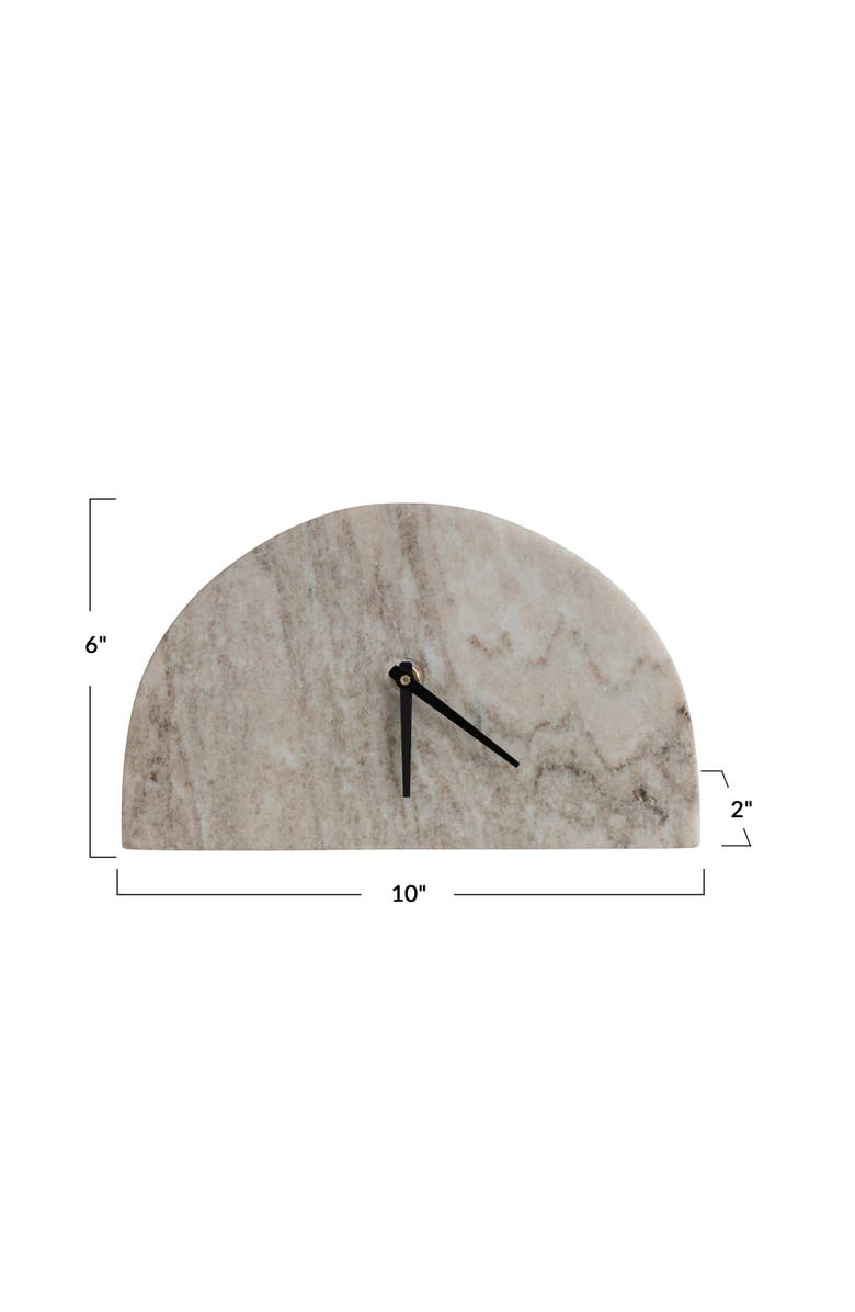 Storied Home Decorative Half Moon Marble Mantel Clock, Beige and Black, Alternate, color, Natural