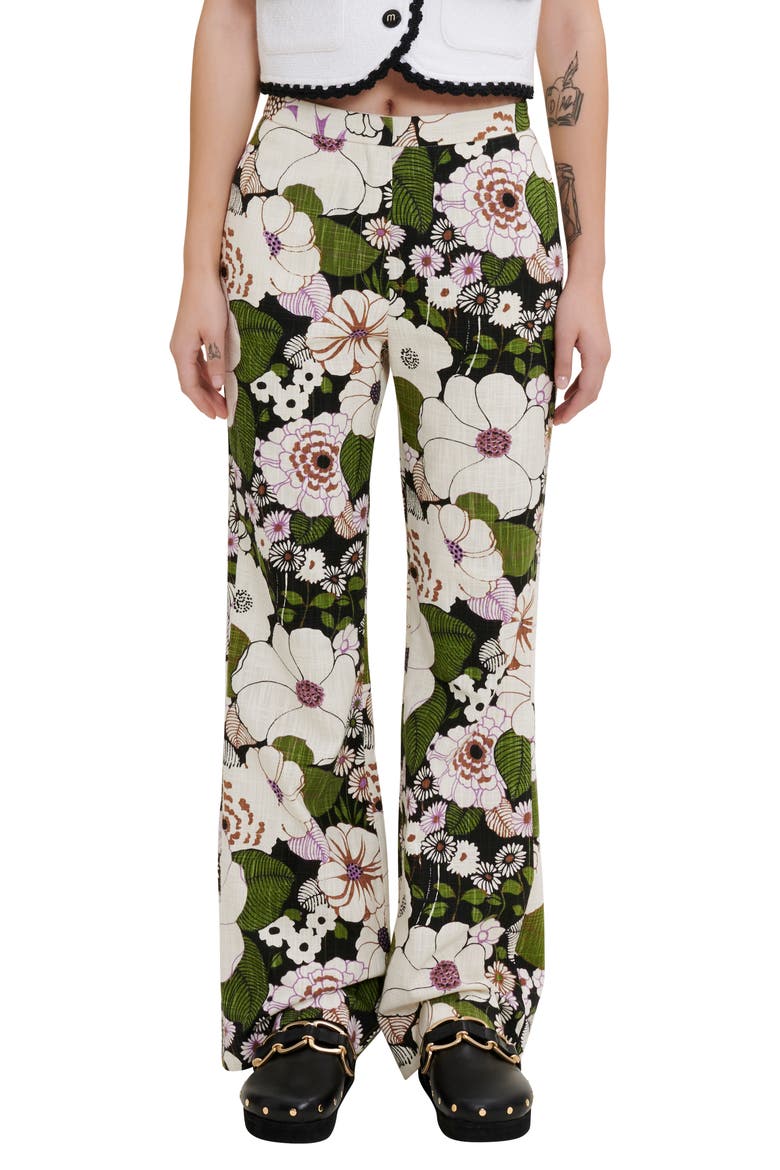 Piflower Wide Leg Pants, Main, color, FLEUR 70S NOIR