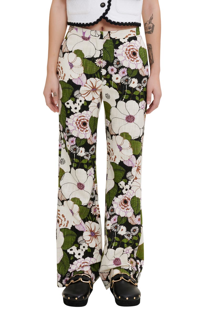 maje Piflower Wide Leg Pants, Main, color,