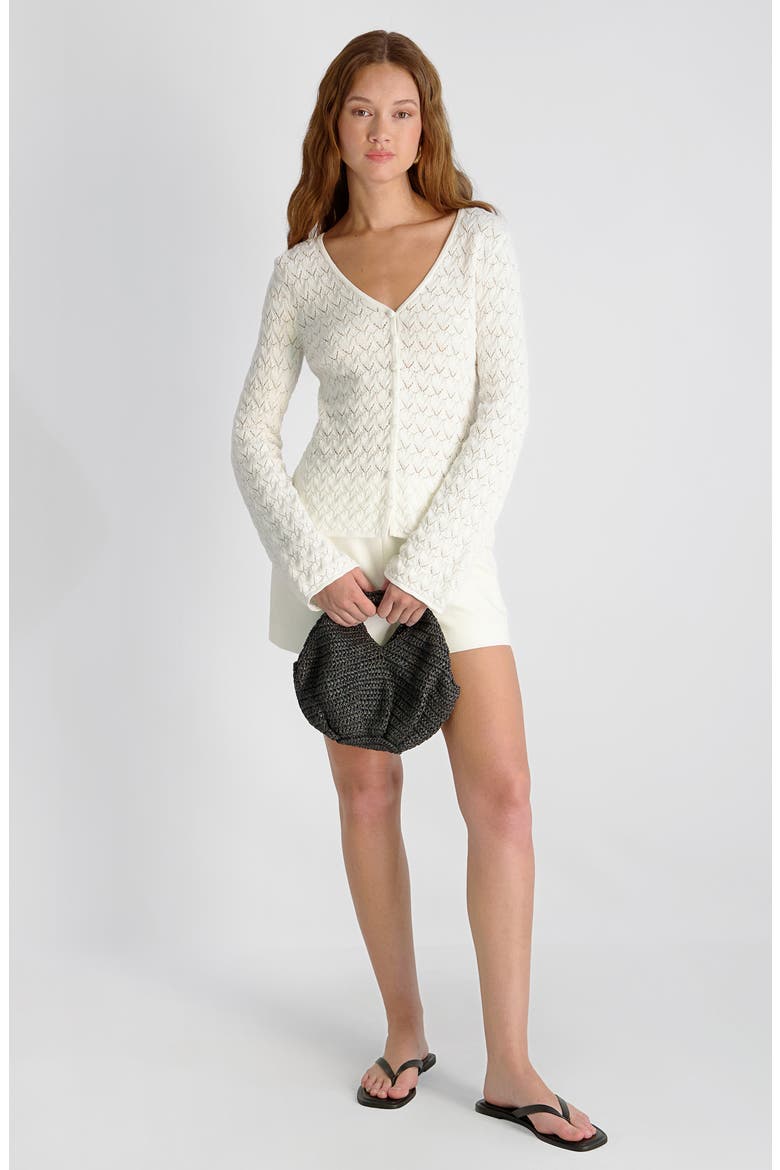 Mozart Heartleaf Pointelle Cotton Cardigan, Alternate, color, SUMMER WHITE