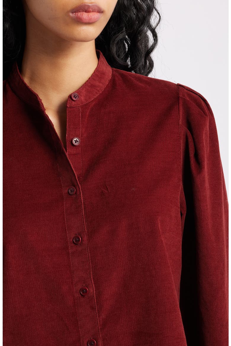 Puff Sleeve Corduroy Button-Up Shirt, Alternate, color, DEEP REDWOOD