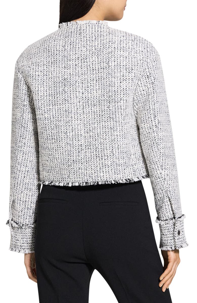 Theory Fray Trim Crop Tweed Jacket, Alternate, color, White Multi
