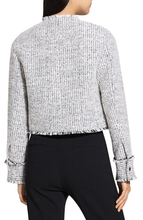 Theory Fray Trim Crop Tweed Jacket In White Multi