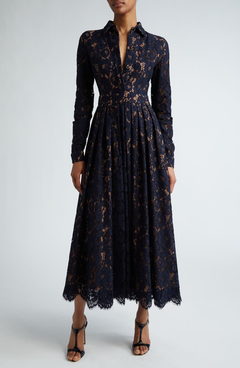 Michael Kors Collection Anna Long Sleeve Floral Lace Shirtdress, Alternate, color, 