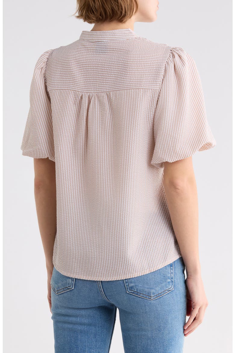Striped Ruffle Bubble Sleeve Shirt, Alternate, color, TAUPE/ WHITE