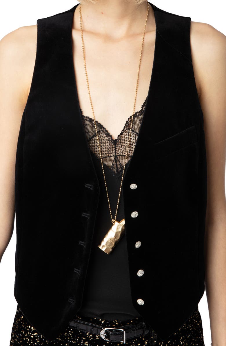 Zadig & Voltaire Emaux Velvet Vest, Alternate, color, Noir