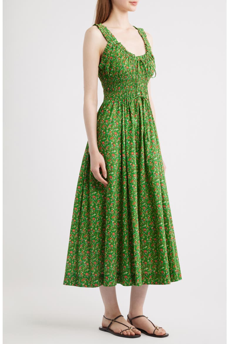 Emmaretta Floral Pleated Cotton Voile Maxi Dress, Alternate, color, EMERALD JARDIN DU CHATEAU