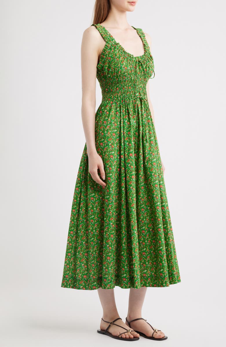 DÔEN Emmaretta Floral Pleated Cotton Voile Maxi Dress, Alternate, color, Emerald Jardin Du Chateau
