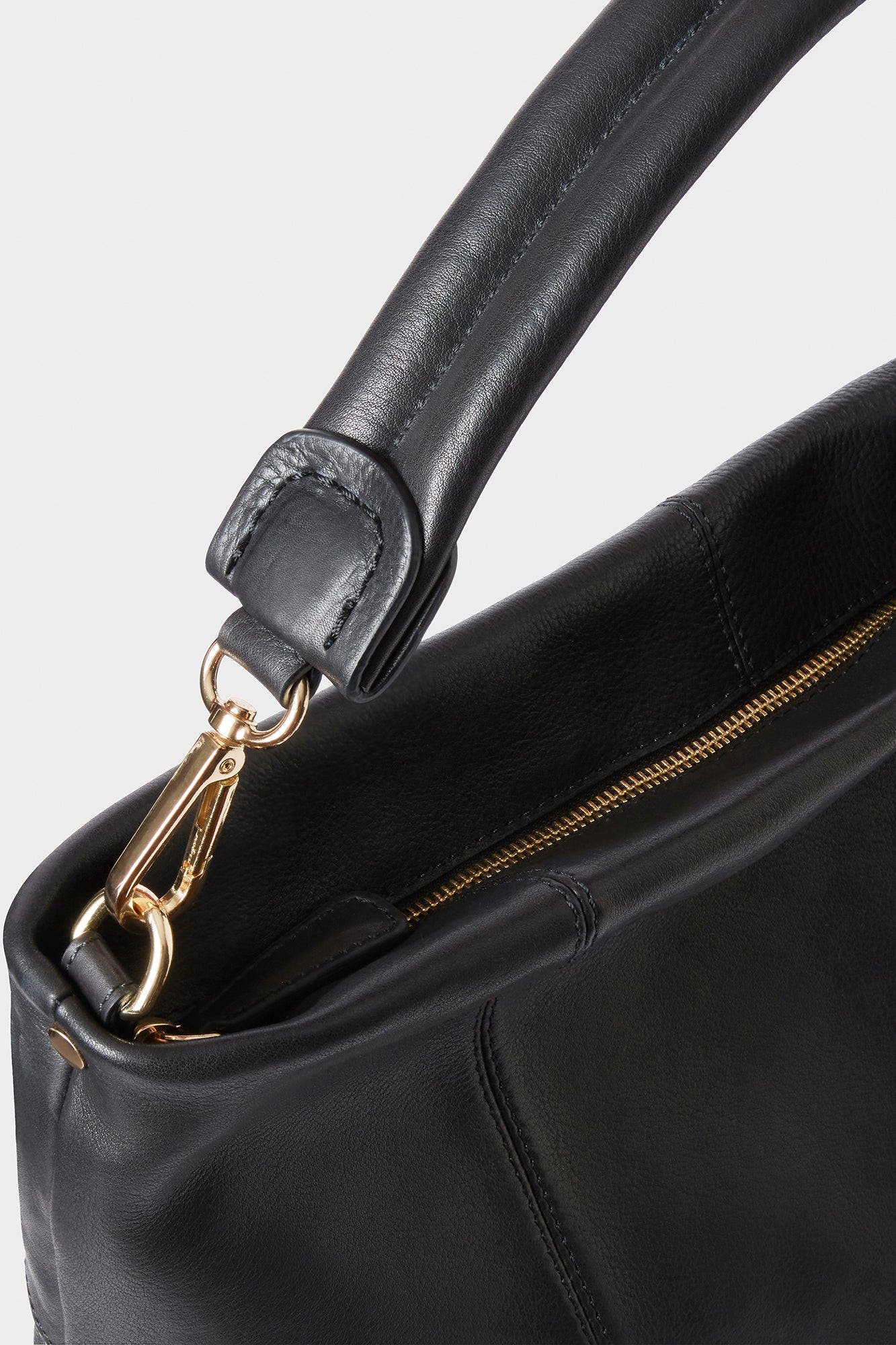 Osprey London The Carina Large Leather Hobo Bag, Alternate, color, Black