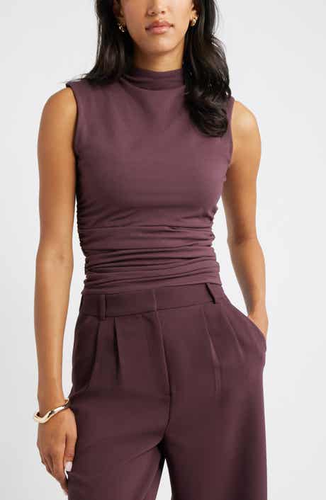 Open Edit Ruched Mock Neck Tank