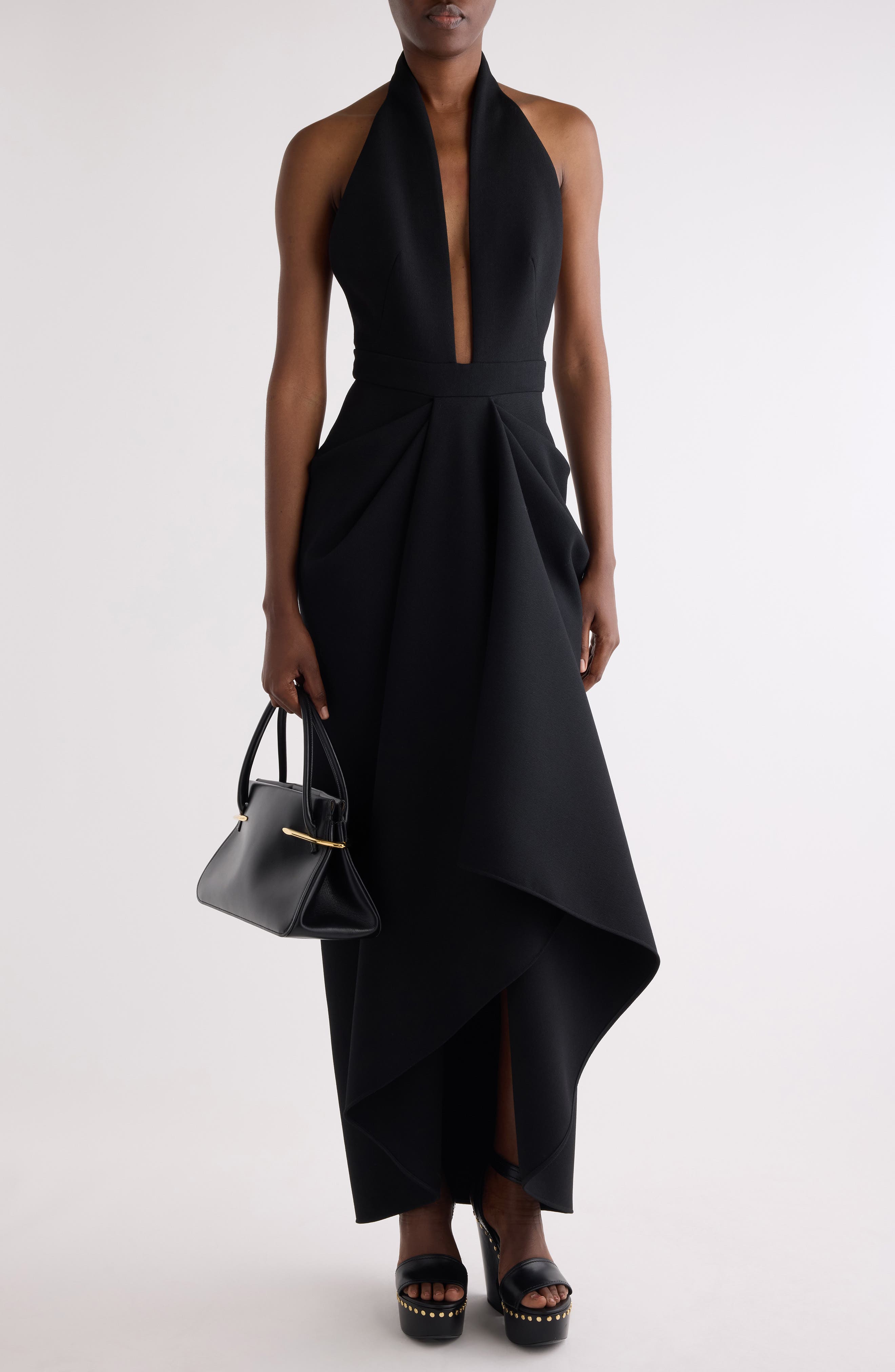 Draped Stretch Wool Blend Halter Dress - image 2
