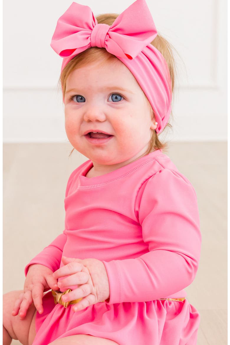 Princess One-Piece Rashguard Swimsuit & Bow Head Wrap Set, Alternate, color, PINK