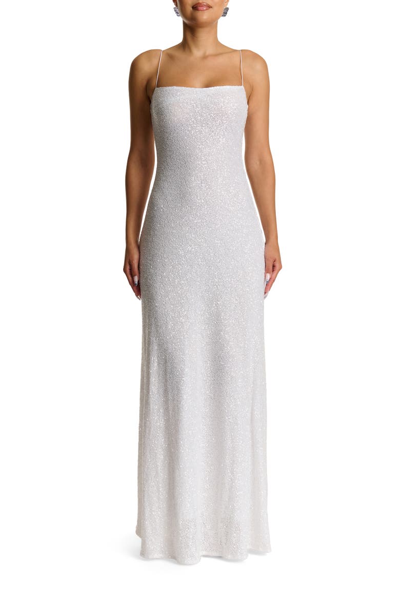 Sequin Embroidery Dress, Main, color, WHITE