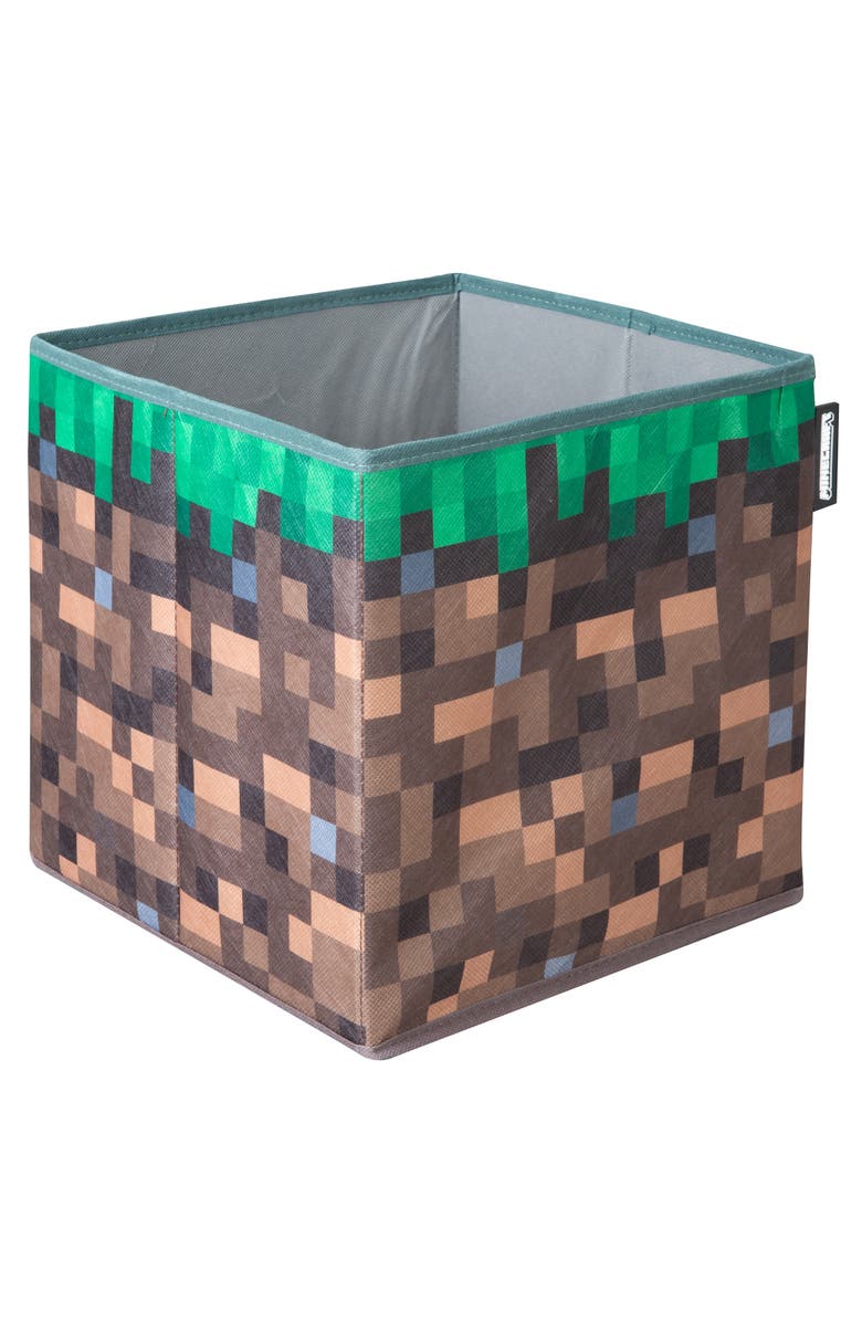 MINECRAFT Small Ottoman Pixel Grass Block Collapsible Storage Footrest Box, Alternate, color, Multicolored