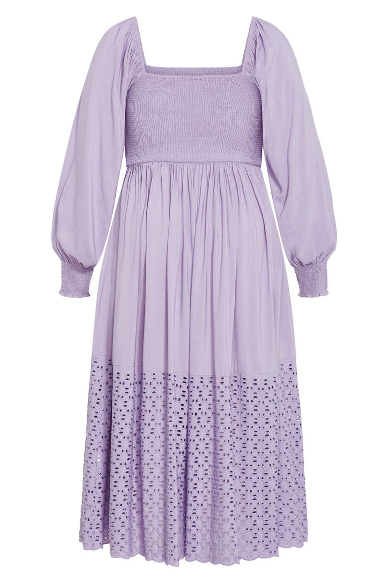 Tess Eyelet Long Sleeve Midi Dress, Alternate, color, LAVENDER