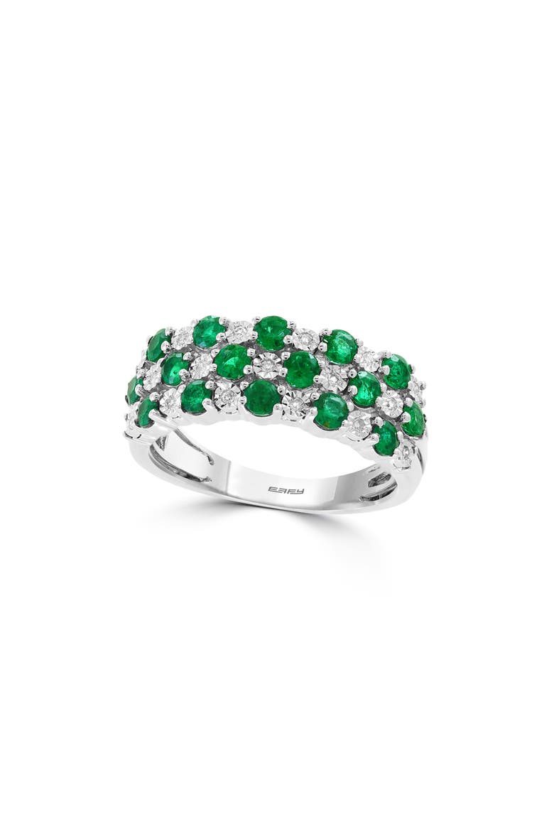14-Karat White Gold Emerald & Diamond Ring, Main, color, GREEN
