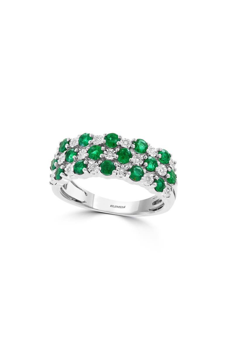 EFFY 14-Karat White Gold Emerald & Diamond Ring, Main, color, 