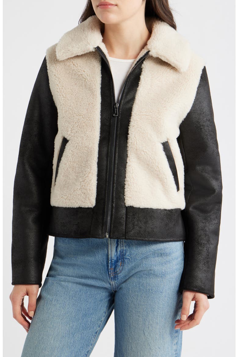 Faux Shearling Jacket, Main, color, BLACK/ CREAM