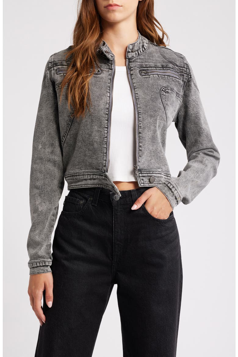 Denim Moto Jacket, Main, color, GREY