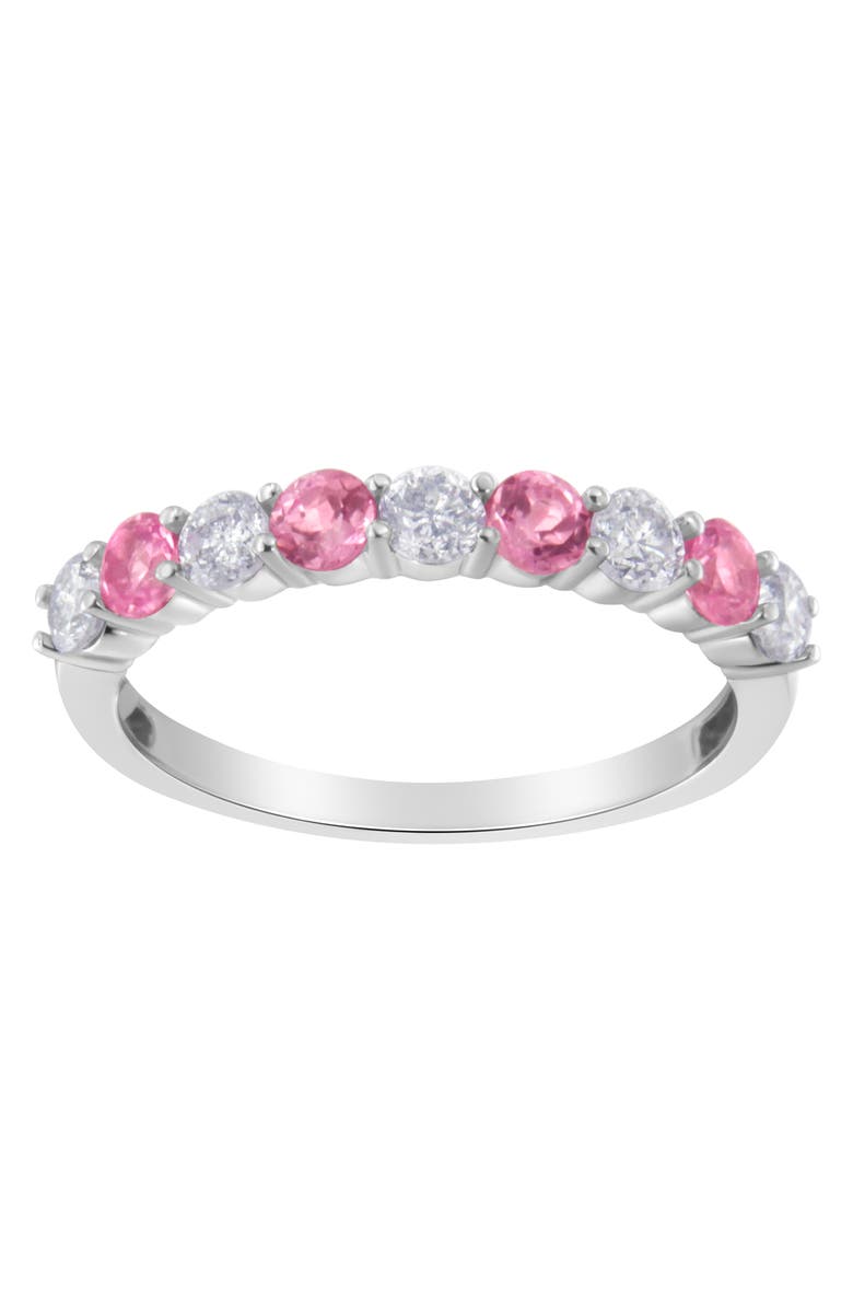 Haus of Brilliance 10K Gold 1/2 cttw Diamond and 3MM Created Gemstone Band Ring, Main, color, Pink Sapphire