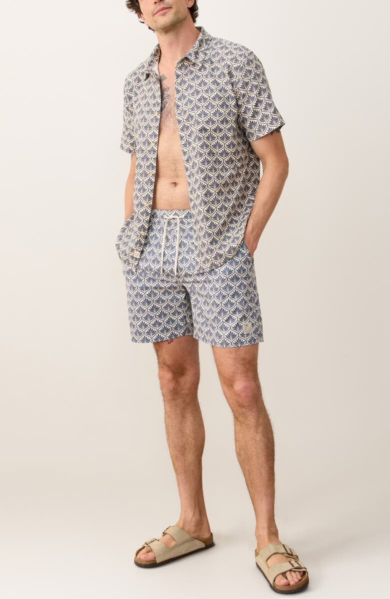 Marine Layer Leaf Print 6-Inch Lined Hybrid Swim Trunks, Alternate, color, India Ink Agave Print