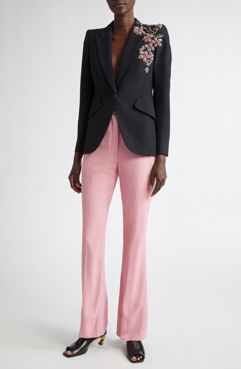 McQueen High Waist Leaf Crepe Narrow Bootcut Trousers, Alternate, color, 