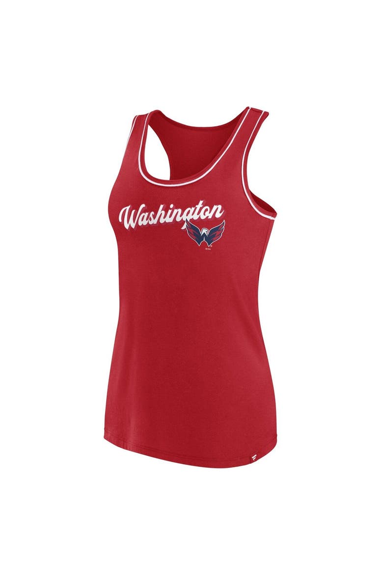 Women's Fanatics Branded Red Washington Capitals Wordmark Logo Racerback Scoop Neck Tank Top, Alternate, color, Red