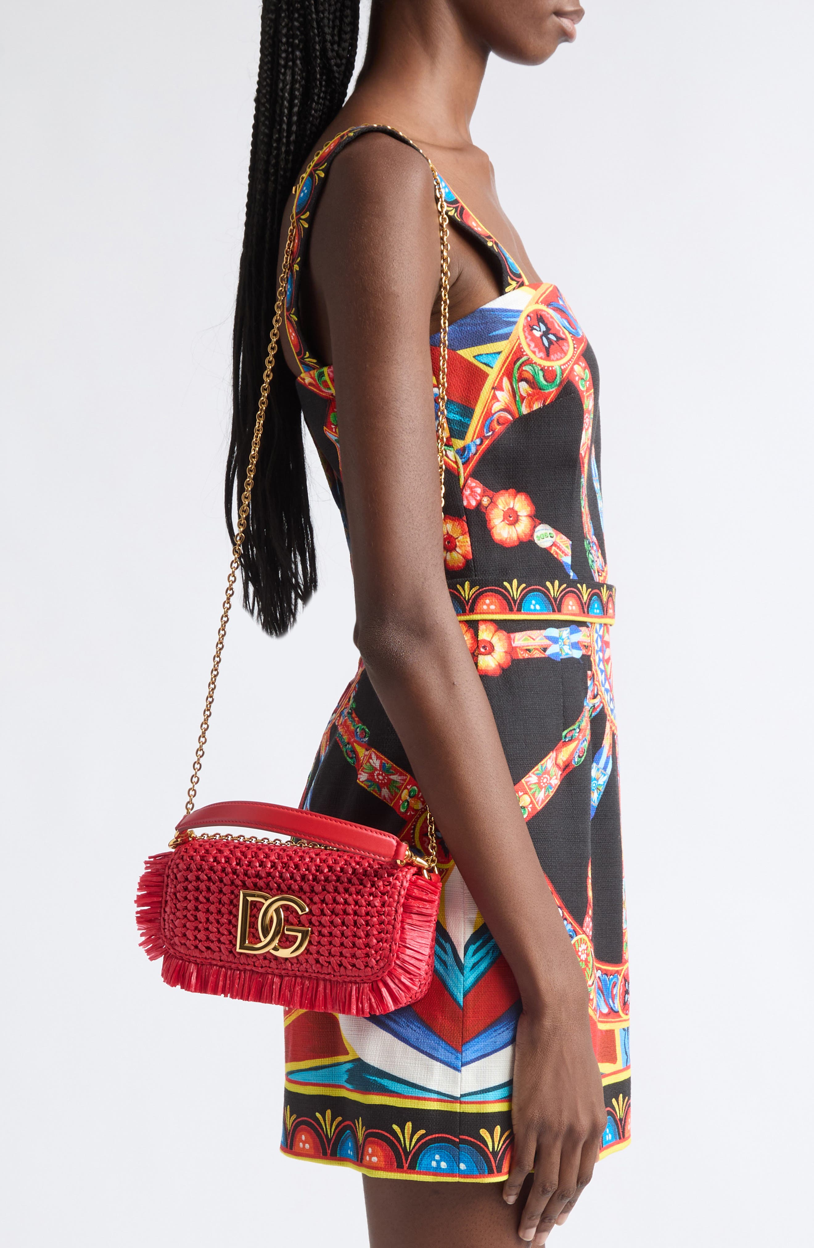 Faux Raffia Shoulder Bag, Alternate, color, 87124 ROSSO PAPAVERO
