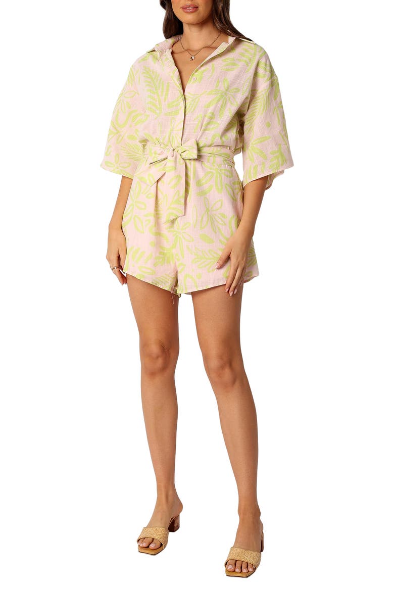 Dolce Tie Waist Cotton Romper, Main, color, CITRUS