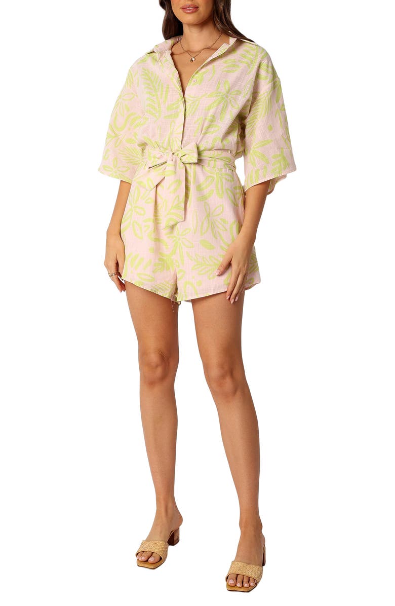 Petal & Pup Dolce Tie Waist Cotton Romper, Main, color, Citrus