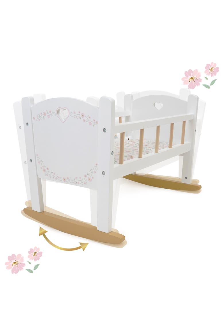Little Flora Wooden Doll Cradle, Alternate, color, White