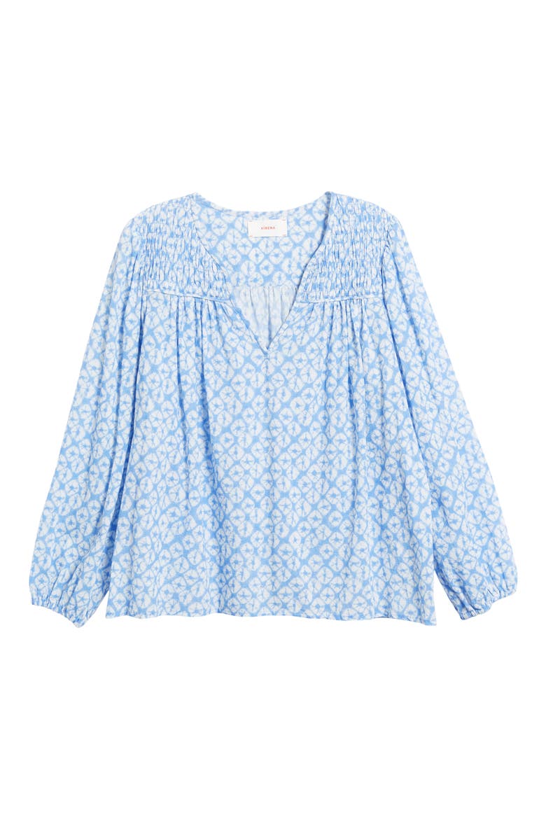 Emryn Abstract Print Cotton Peasant Top, Alternate, color, RIO SHELL