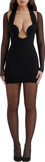 HOUSE OF CB Holly Plunge Long Sleeve Minidress | Nordstrom
