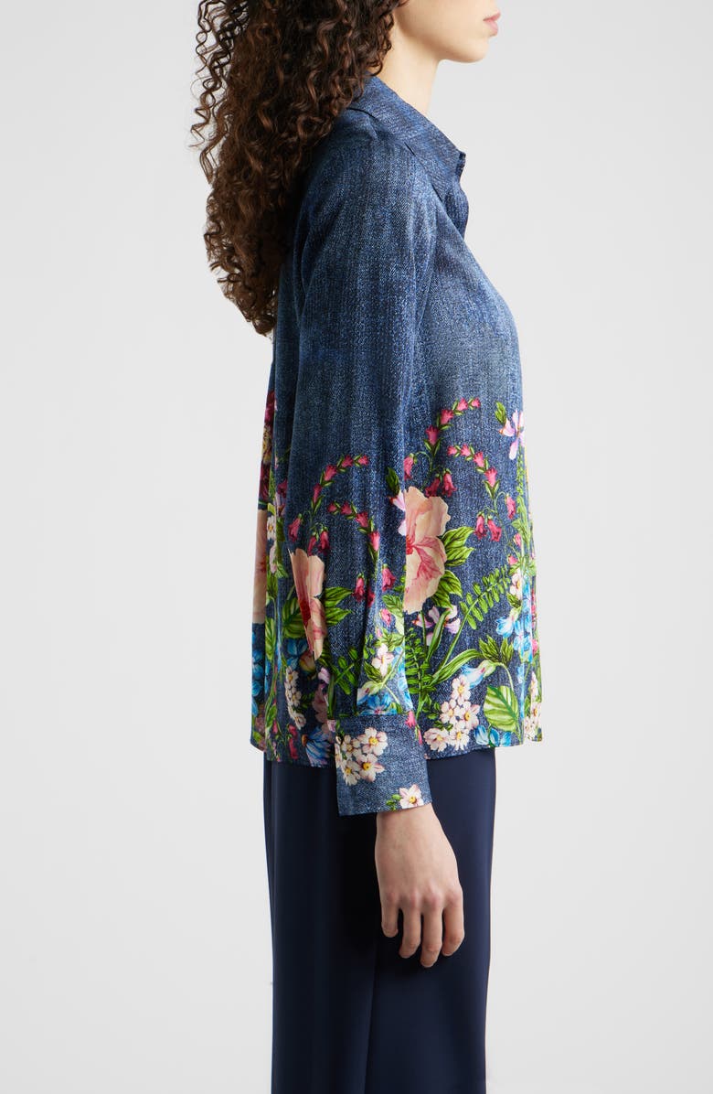 Elie Tahari The Johanna Garden Denim Silk Blend Shirt, Alternate, color, Denim Garden Print