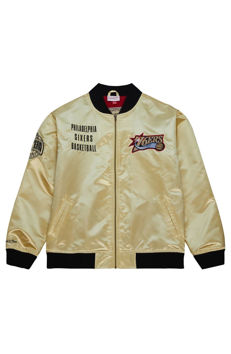 Mitchell & Ness Men's Mitchell & Ness Gold Philadelphia 76ers Team OG 2.0 Vintage Logo Satin Full-Zip Jacket, Alternate, color, 
