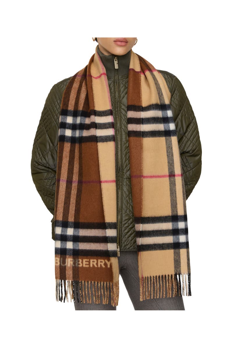 Burberry Contrast Check Cashmere Scarf, Alternate, color, Archive Beige/Birch Brown