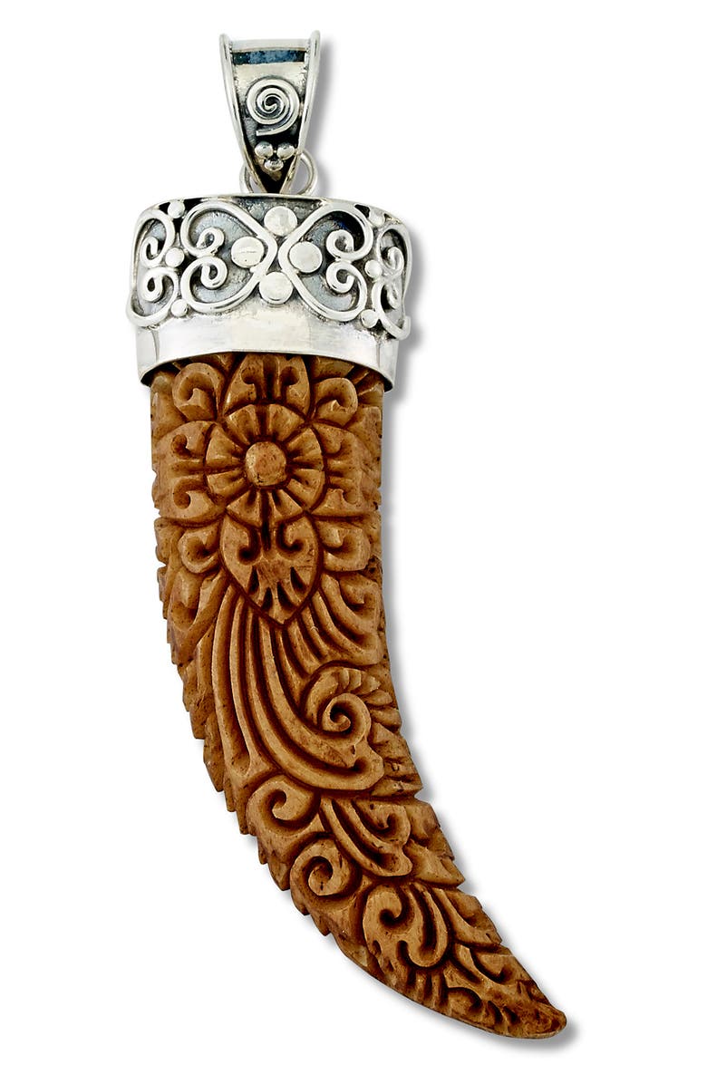 SAMUEL B. Sterling Silver Carved Bone Horn Pendant, Main, color, Brown