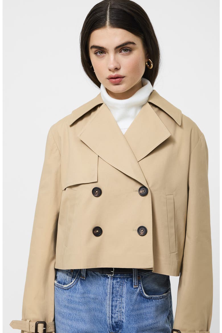 Crop Cotton Twill Trench Coat, Alternate, color, KHAKI