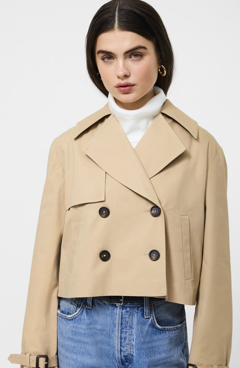 French Connection Crop Cotton Twill Trench Coat, Alternate, color,