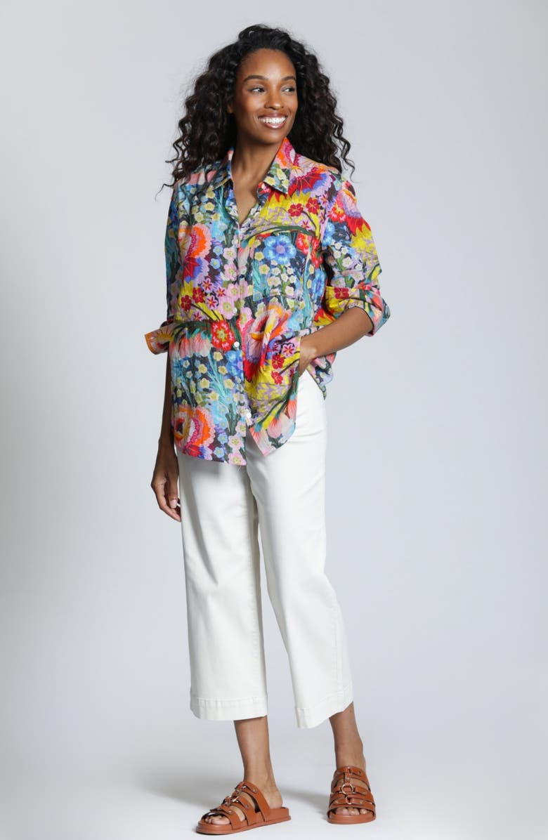 APNY Floral Print Woven Shirt, Alternate, color, Blue Multi