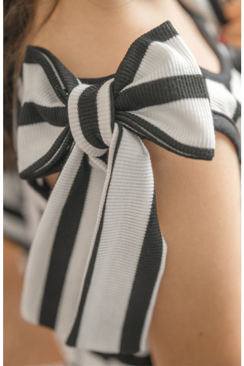 Monaco Striped Girls' Top and Shorts Set, Alternate, color, Black and White