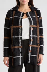 T Tahari Long Sleeve Plaid Coat