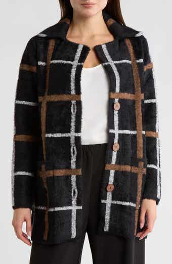 T Tahari Long Sleeve Plaid Coat